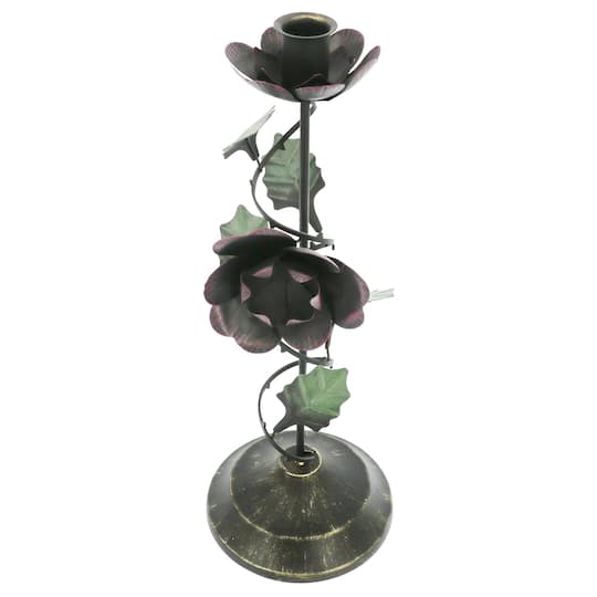 13" Dark Metal Rose Taper Candle Holder by Ashland®